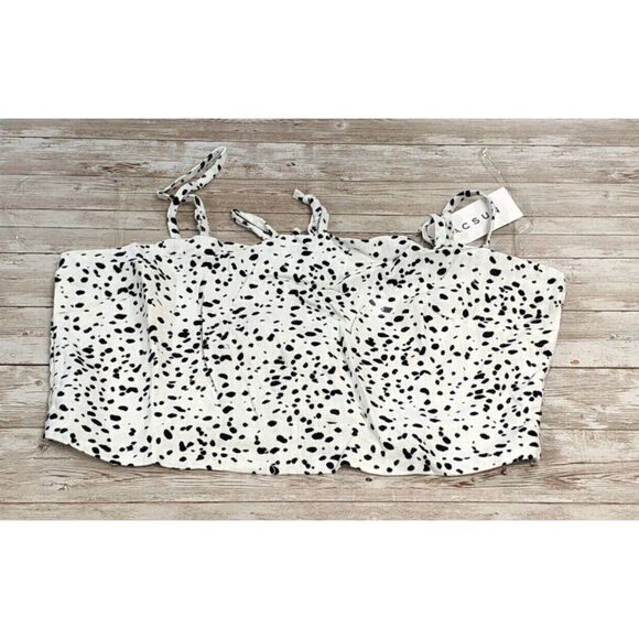 Kendall And Kylie Womens Size Small Black White Dotted Tie Back Cropped Top - Picture 2 of 10